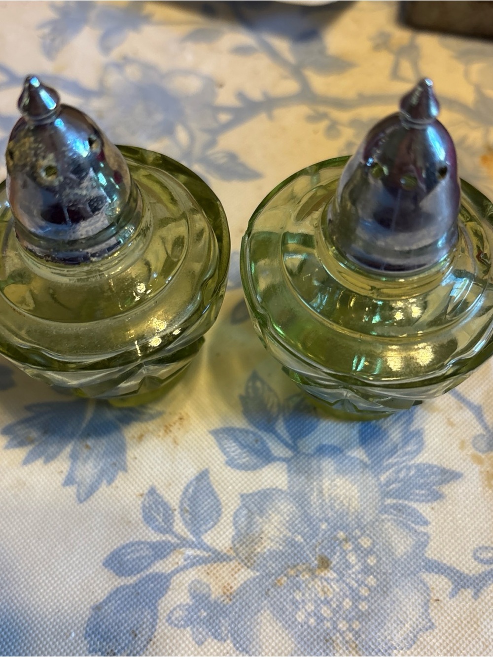 Source Unknown Green Glass Salt and Pepper Shakers